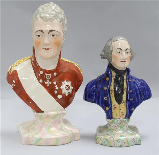 Two late Staffordshire busts of George Washington and Tsar Alexander I